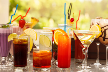 Colorful cocktails close up