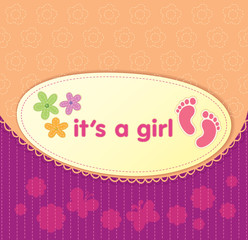 Naklejka premium Greeting card with the birth of a girl.