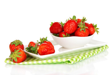 Fresh strawberry in bowl isolated on white