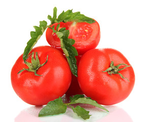 Ripe tomatoes isolated on white.