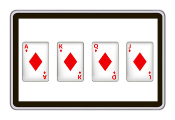 realistic  vector tablet pc computer with playing cards