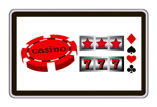 realistic  vector tablet pc computer with casino objects