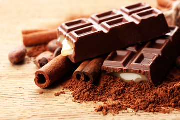 Composition of chocolate sweets, cocoa and  spices