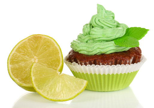 Delicious Beautiful Key Lime Cupcake Isolated On White