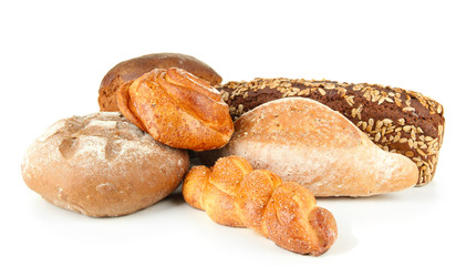 Composition with bread and rolls, isolated on white