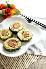 chinese cuisine, mince pork in bitter melon