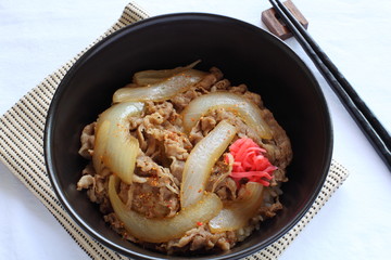 Japanese fast food, gyudon simmered beef on rice