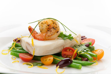 Poached Halibut and Spicy Shrimp