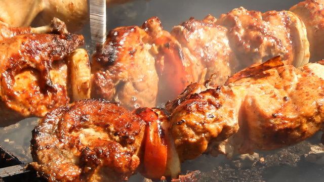 Shish kebab on the grill  