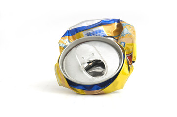Used aluminum can on white background.