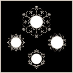 Round frames, set of snowflakes, silver ornamental vignettes
