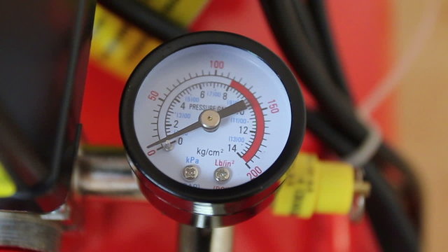 Pressure gauge of air compressor rack focus