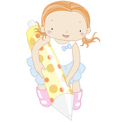 illustration of a girl with ballpoint pen