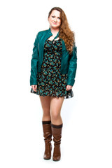 beautiful and young woman on an isolated white background