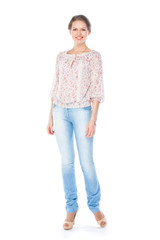 beautiful and young woman on an isolated white background