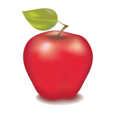 Obraz premium Tasty red apple with green leaf 