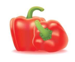 Two red peppers isolated on white background