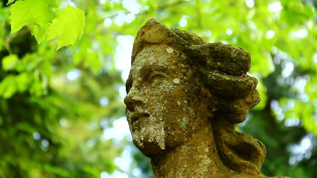 Face of old statue in the park.