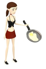 3d render of cartoon character with egg in pan