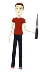 3d render of cartoon character with office knife