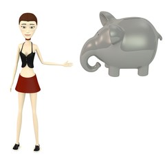3d render of cartoon character with piggy bank - elephant