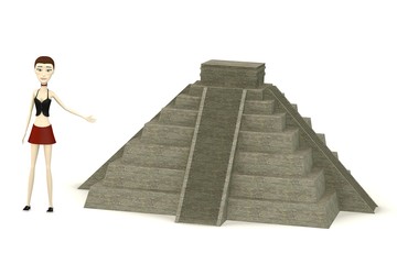 3d render of cartoon characer with pyramide