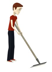 3d render of cartoon characer with rake
