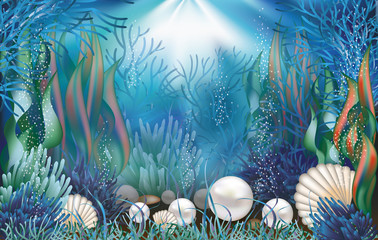 Fototapeta na wymiar Underwater wallpaper with pearls . vector
