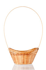 Wattled basket with reflection on a white background
