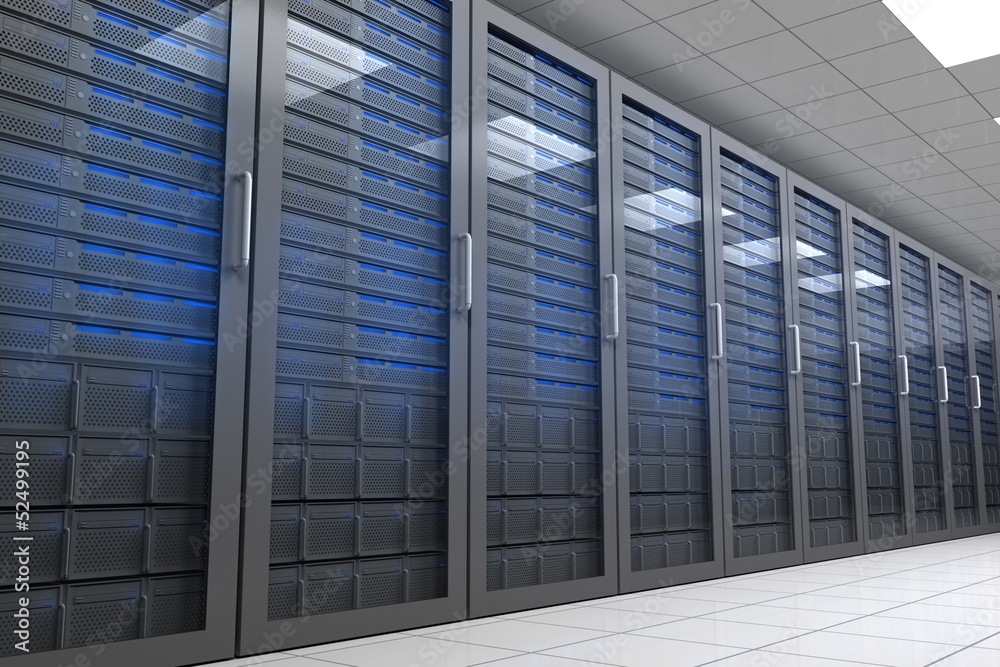 Aufkleber hallway with row of tower servers