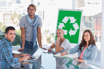 Team having meeting about recycling