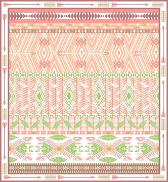 Seamless colorful aztec geometric pattern with birds and arrows