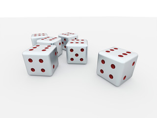 Six dices rendered isolated