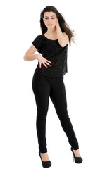 Beautiful woman with long brown hair.Pportrait of a fashion mode