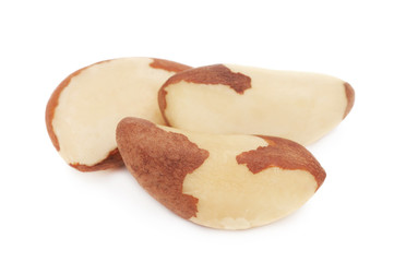 Close-up view on three brazil nut (isolated)