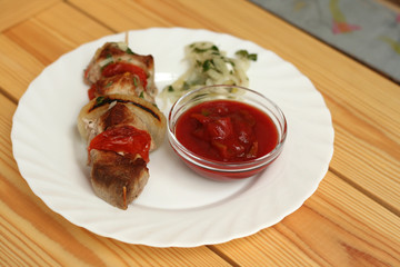 fresh roasted pork on a plate
