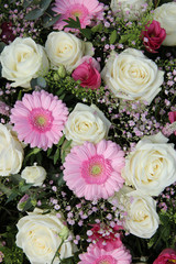 pink gerberas and white roses in bridal arrangement