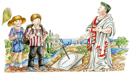 Obraz premium ancient Roman showing sun clock to present children