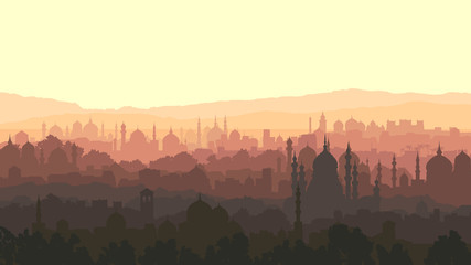 Horizontal illustration of big arab city at sunset. - 52507595