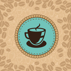 Vector coffee cup on blue label