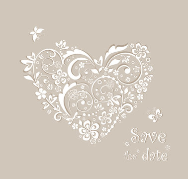 Beautiful greeting pastel card with floral heart shape