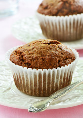 Bran muffins on pretty plates