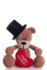 teddy bear with stovepipe and happy birthday heart pillow