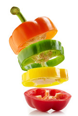 various colours paprika slices