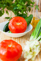 Fresh vegetables, tomatoes and cucumbers