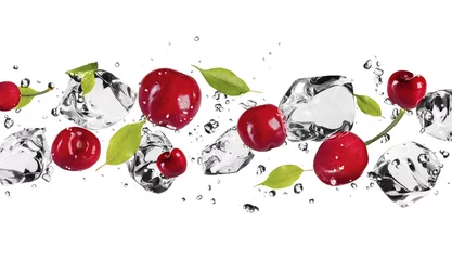 Fototapete Spritzendes Wasser Eisfrucht auf weißem Hintergrund