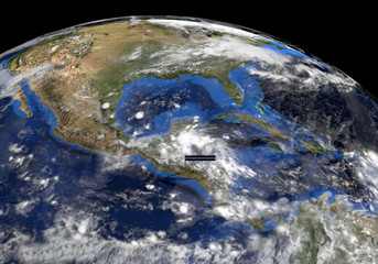 Fototapeta premium El Salvador flag on pole on earth globe illustration