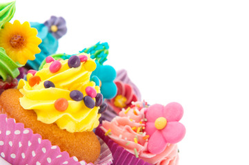 Colorful cupcakes with copy space