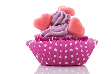 Purple cupcake with hearts
