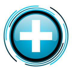 emergency blue circle glossy icon